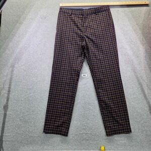 HM Mens Slim Fit Plaid Trousers Navy Blue Brown Check Dress Pants Size 30